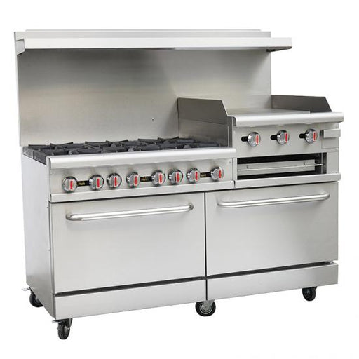 Canco 60" Commercial Natural Gas 6 Burner Stove Top Range with 24″ Griddle/Broiler and 2 Ovens RGR60-GS24