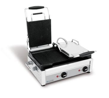 Eurodib SFE02375 Large 18" x 11" Double Press Panini Grill - Left Side Flat, Right Side Ribbed Cooking Surface