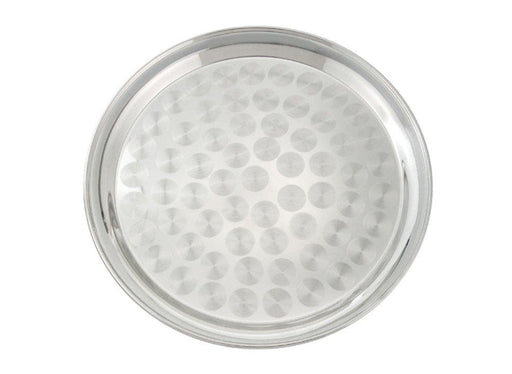 Winco Stainless Steel Round Serving Tray With Swirl Pattern - Various Sizes - Omni Food Equipment