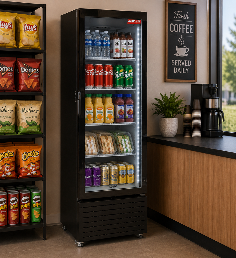 NEW AIR NGR-21-62H Commercial 21" Glass Door Refrigerator Merchandiser - Ideal for Convenience Stores, Front of House, Grocery Stores, Restaurants & Cafés