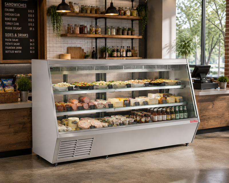 New Air NDDC-96-GC Refrigerated Gravity Coil Deli Case - Ideal for convenience stores, front-of-house service areas, grocery stores and cafés