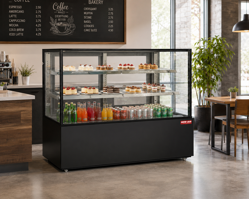 NEW AIR NDC-59-SG Commercial 59" Floor Model Refrigerated Square Display Case - 686 L / 24.2 Cu. Ft. - Ideal for Restaurants, Cafés & Bakeries