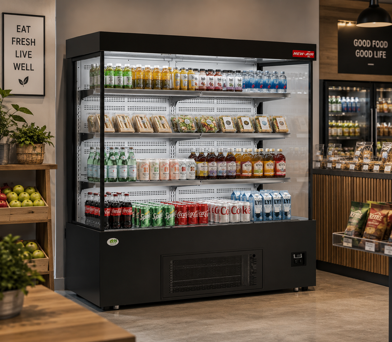 NEW AIR NOM-59-S Commercial 59" Vertical Open Air Curtain Merchandiser - Ideal for Restaurants, Cafés, Convenience Store and Supermarkets
