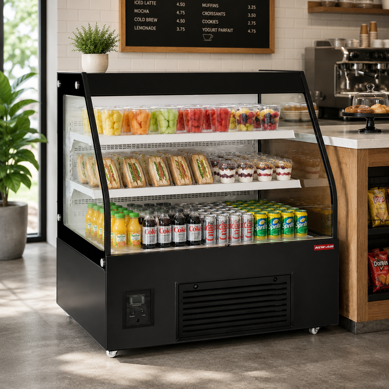 NEW AIR NOM-48-CDS Commercial 48" Medium Profile 9.1 Cu. Ft. Open Air Curtain Merchandiser - Ideal for Restaurants, Cafés, Convenience Stores & Supermarkets