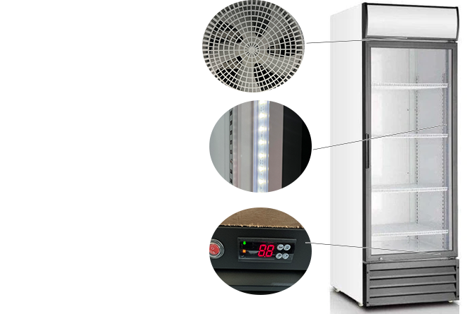 500L commercial display cooler with glass door