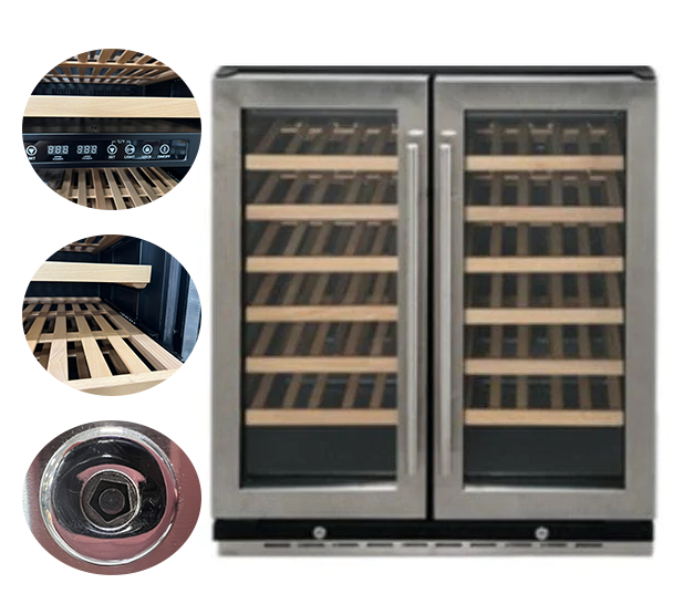 Coolasonic JC165D Double Swing Glass Door Commercial Under Counter Wine Cooler with 66 Bottle Capacity