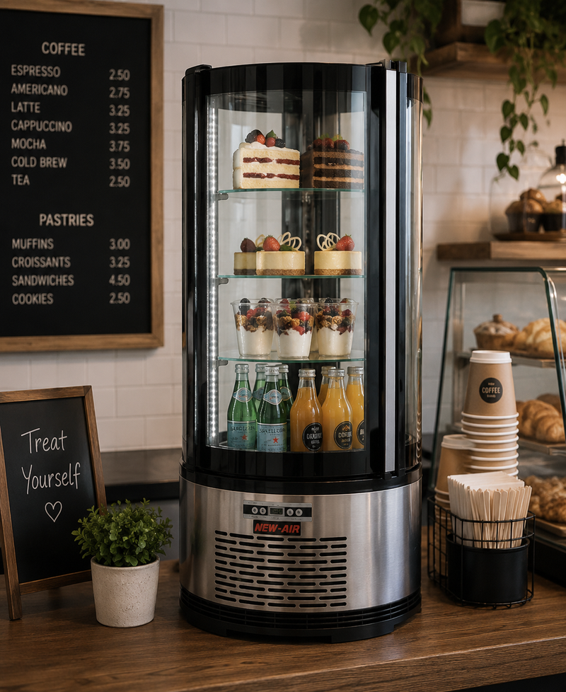 NEW AIR NDC-010-RD Commercial 19" Roud Glass Countertop Refrigerated Display Case - Ideal for Restaurants, Cafés and Convenience Stores