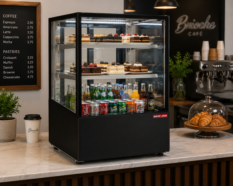 NEW AIR NDC-36-CG Commercial 36" Curved Glass 9.5 Cu. Ft. Refrigerated Display Case - Ideal for Restaurants, Cafés & Bakeries