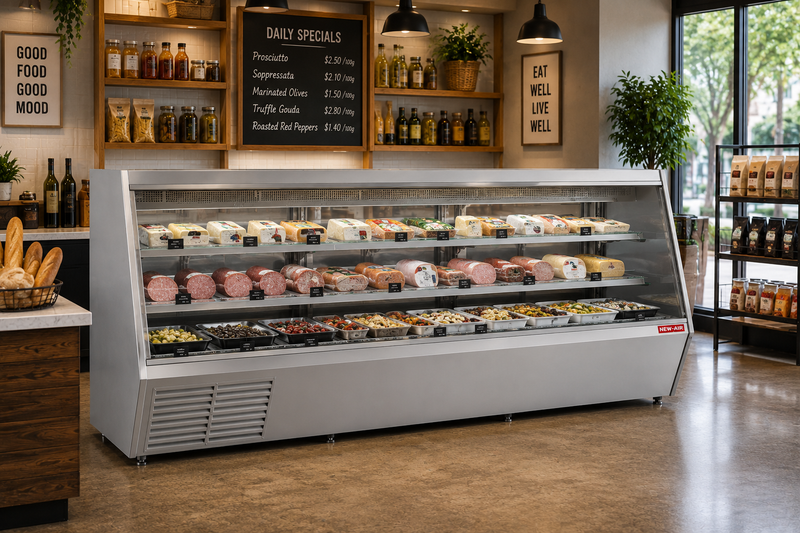 New Air NDDC-119-GC Refrigerated Gravity Coil Deli Case - Ideal for convenience stores, front-of-house service areas, grocery stores and cafés