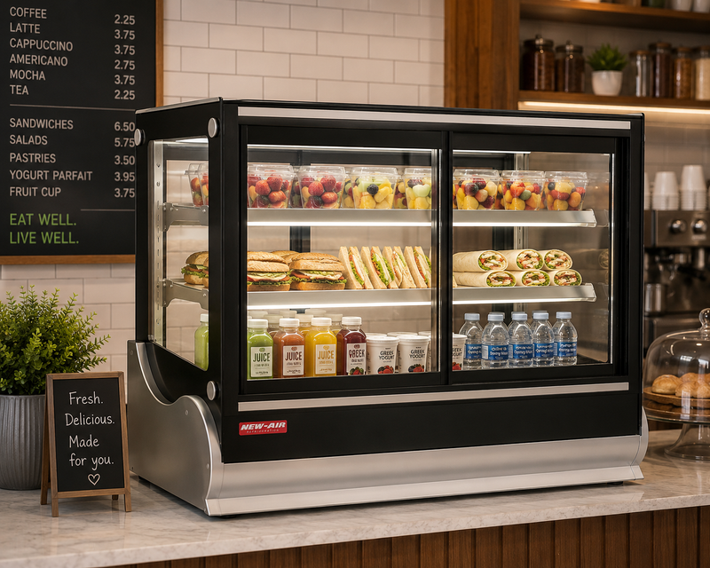 NEW AIR NCDC-48-SV Commercial Square 48" Self-Serve Refrigerated Countertop Display Case - Ideal for Restaurants, Cafés and Bakeries