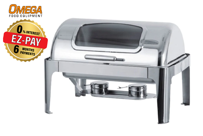 Omega KS61363-1 Deluxe Full Size Roll Top Stainless Steel Chafing Dish With Show Window