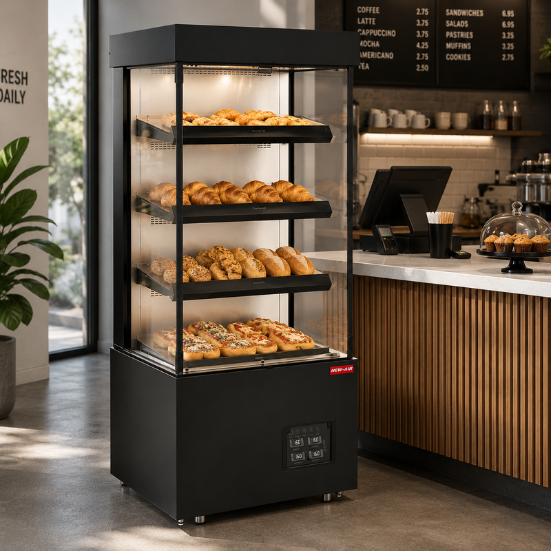 NEW AIR NOM-40-HT Commercial 40" Triple Shelf Grab 'N Go Heated Open Merchandiser - Ideal for Restaurants, Cafés, Convenience Stores and Supermarkets