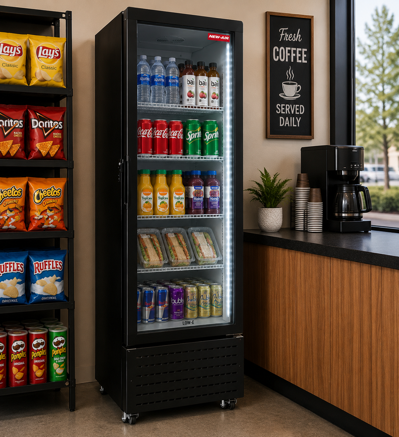 NEW AIR NGR-23-71H Commercial 23" Glass Door Refrigerator Merchandiser - Ideal for Convenience Stores, Front of House, Grocery Stores, Restaurants & Cafés