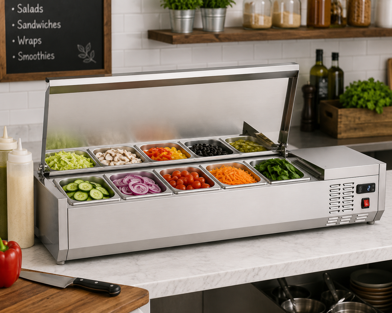 New Air NCSD-48-SL Refrigerated Countertop Salad Table - Ideal for restaurants, cafés and ice cream parlors