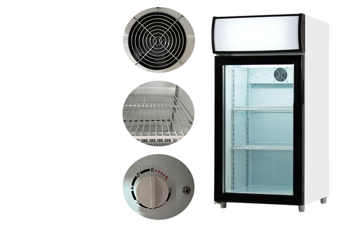 Coolasonic P80WA 18-inch countertop display fridge with glass door