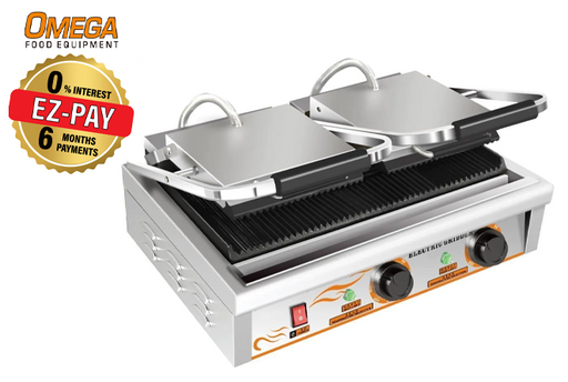 Omega ZDP-82A Large 20" x 9" Double Press Panini Grill - Ribbed Cooking Surface