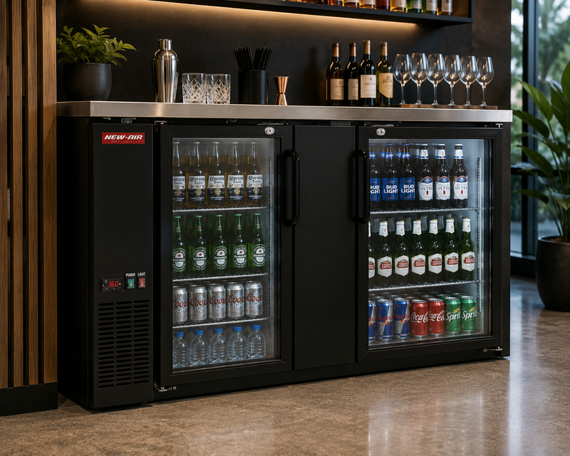 New Air NBB-69-SG Double Glass Door 69? Back Bar Refrigerator Cooler - 665 L / 23.5 Cu. Ft. - Ideal for Bars, Restaurants, Hotels & Cafés