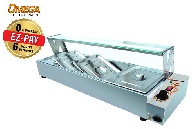 Omega ZEB-85 Electric Bain Marie with Glass Guard - Fits 5 PCs 1/2 Size Pans