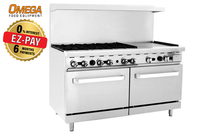 Omega ATO-6B24G Natural Gas 6 Burners with 24" Griddle Stove Top Range