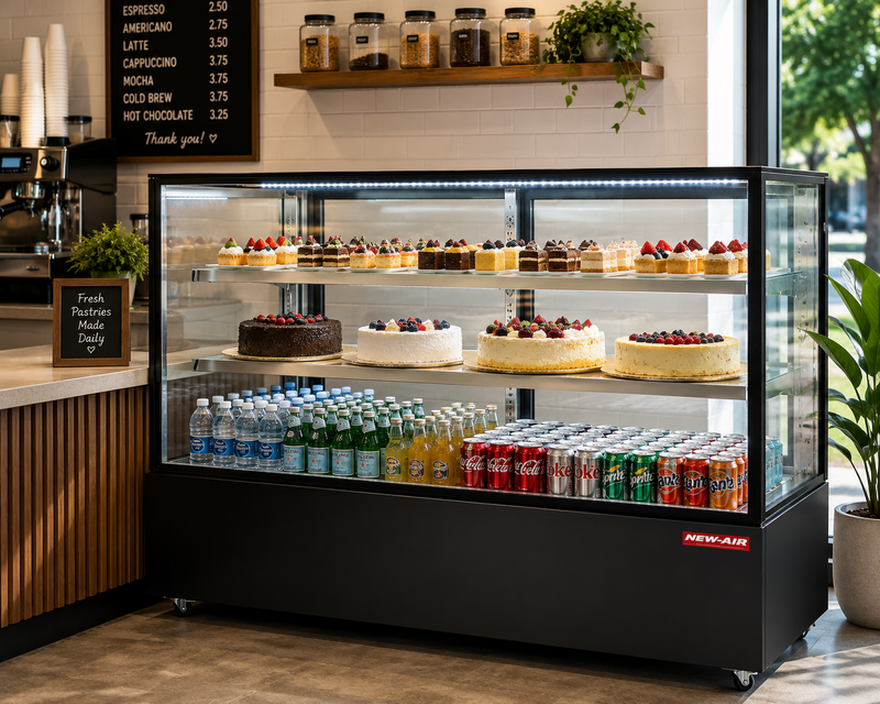 NEW AIR NDC-71-SG Commercial 71" Floor Model Refrigerated Square Display Case - 830 L / 29.3 Cu. Ft. - Ideal for Restaurants, Cafés & Bakeries
