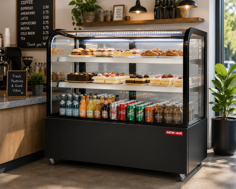 NEW AIR NDC-60-CG Commercial 60" Curved Glass 16.6 Cu. Ft. Refrigerated Display Case - Ideal for Restaurants, Cafés & Bakeries (60" Wide)