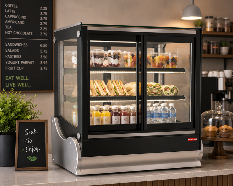 NEW AIR NCDC-36-SV Commercial Square 36" Self-Serve Refrigerated Countertop Display Case - Ideal for Restaurants, Cafés and Bakeries