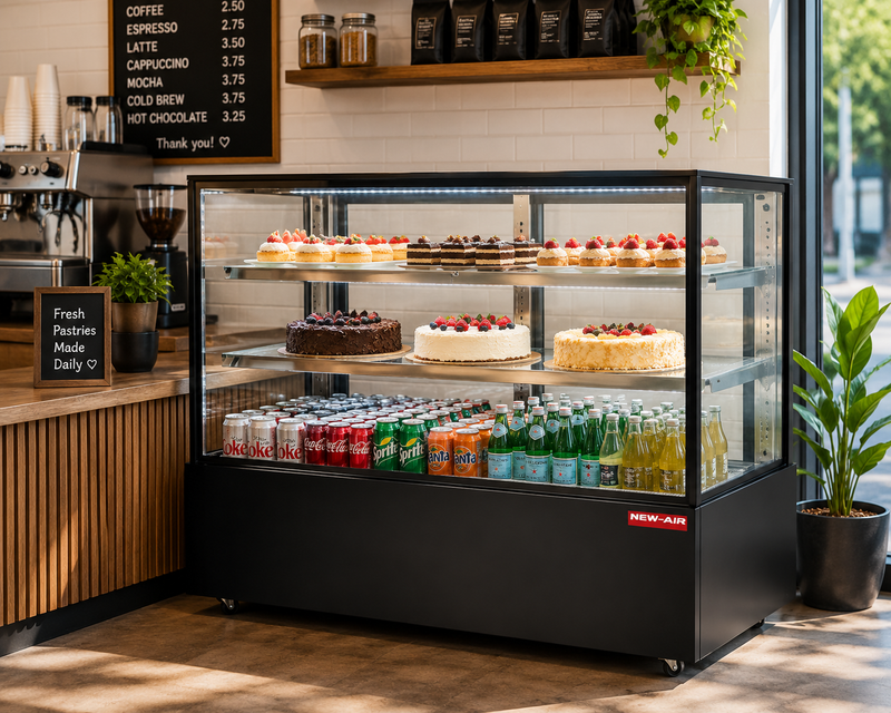 NEW AIR NDC-59-SG Commercial 59" Floor Model Refrigerated Square Display Case - 686 L / 24.2 Cu. Ft. - Ideal for Restaurants, Cafés & Bakeries