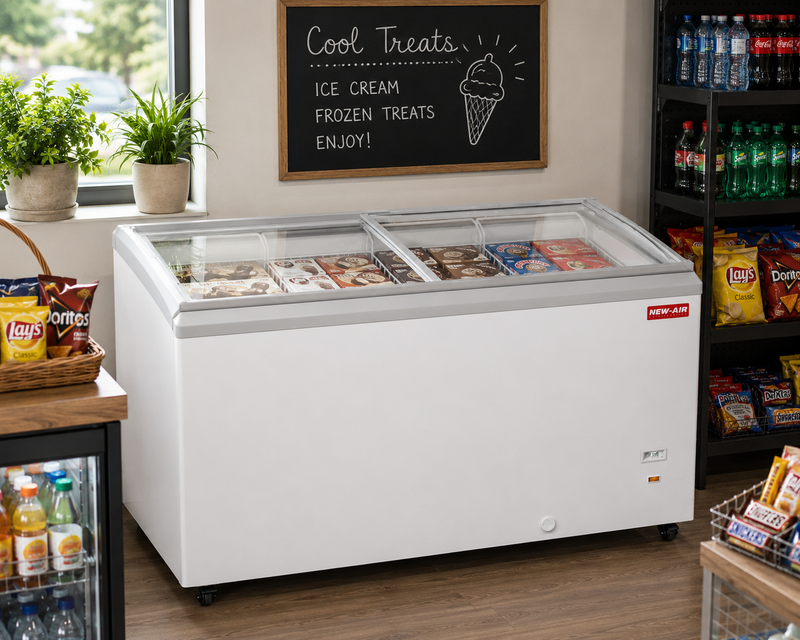 NEW AIR NIF-71-FG Commercial 41" Flat Glass 8.4 Cu. Ft. Ice Cream Freezer - Ideal for Restaurants, Shops, Convenience Sotres, Supermarkets and Cafeterias (71" Wide)