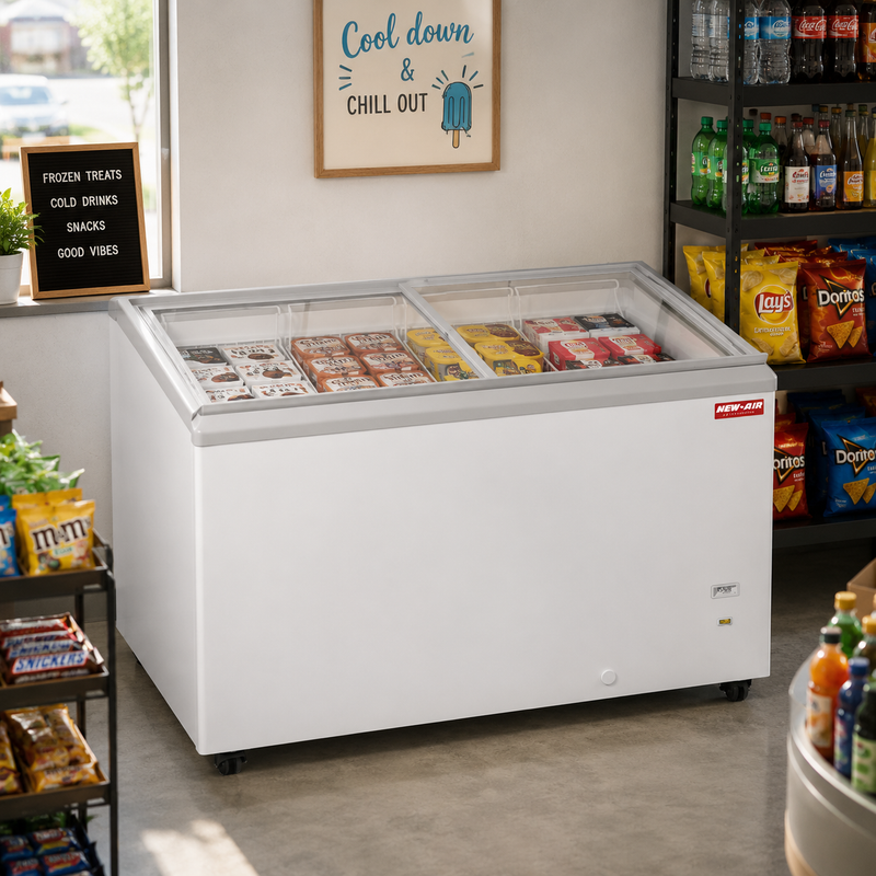 NEW AIR NIF-60-FG Commercial 60 Flat Glass 13 Cu. Ft. Ice Cream Freezer - Ideal for Restaurants, Shops, Convenience Stores, Supermarkets and Cafeterias