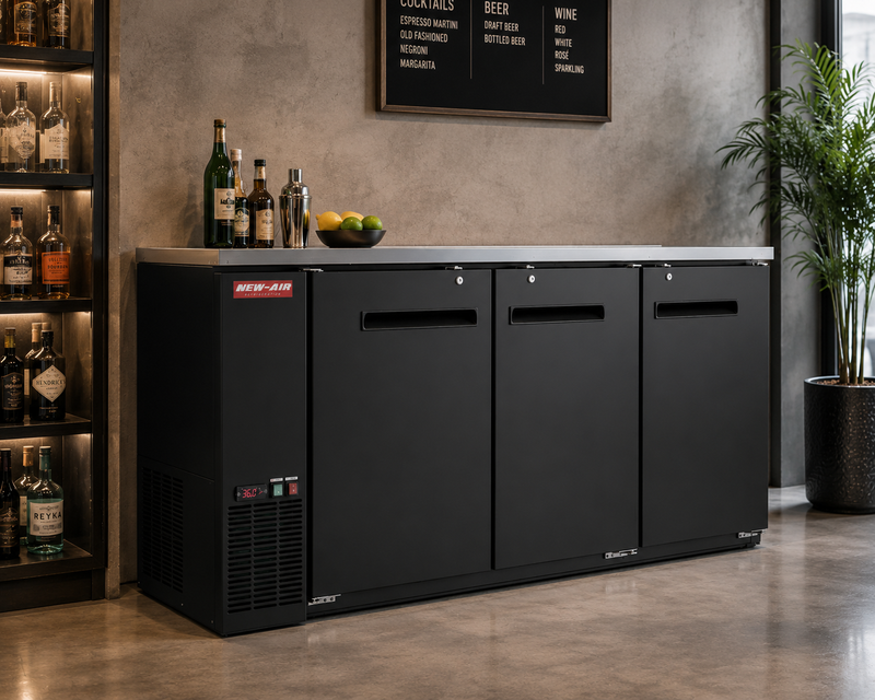 New Air NBB-69-SB Double Solid Door 69? Back Bar Refrigerator Cooler - 665 L / 23.5 Cu. Ft. - Ideal for Bars, Restaurants, Hotels & Cafés