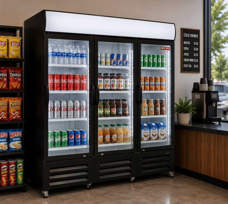 NEW AIR NGR-182-H Commercial 78" Triple Glass Door Merchandiser Refrigerator - Ideal for Convenience Stores, Front of House, Grocery Store, Restaurants & Cafés