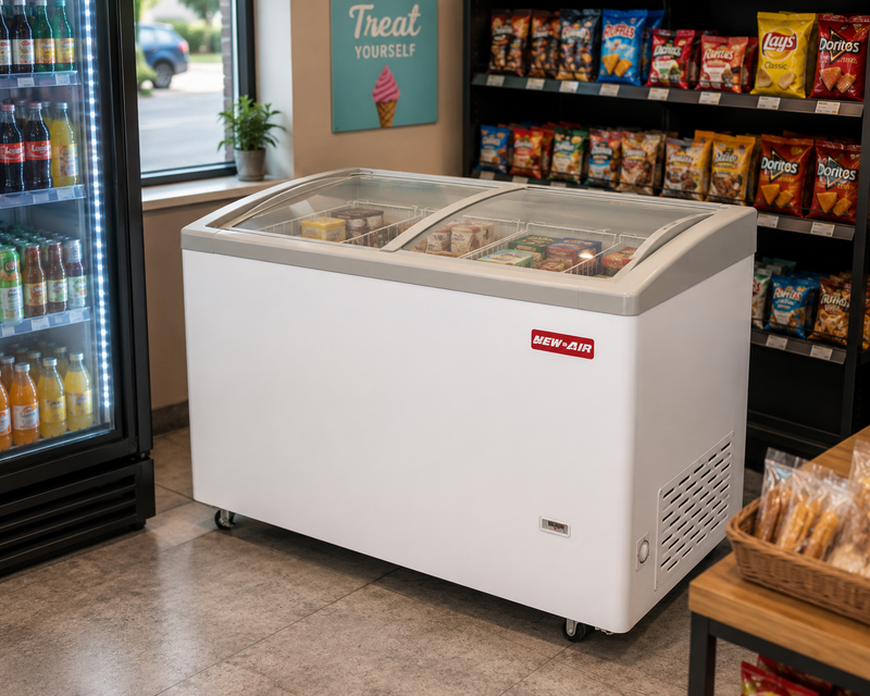 NEW AIR NIF-61-CG Commercial 61" Curved Glass 14 Cu. Ft. Ice Cream Freezer - Ideal for Restaurants, Convenience Stores, Supermarkets and Cafeterias