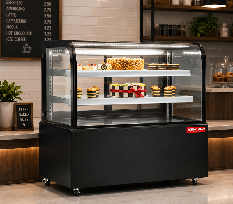 NEW AIR NDC-48-CG Commercial 48 Curved Glass 13 Cu. Ft. Refrigerated Display Case - Ideal for Restaurants, Cafés & Bakeries