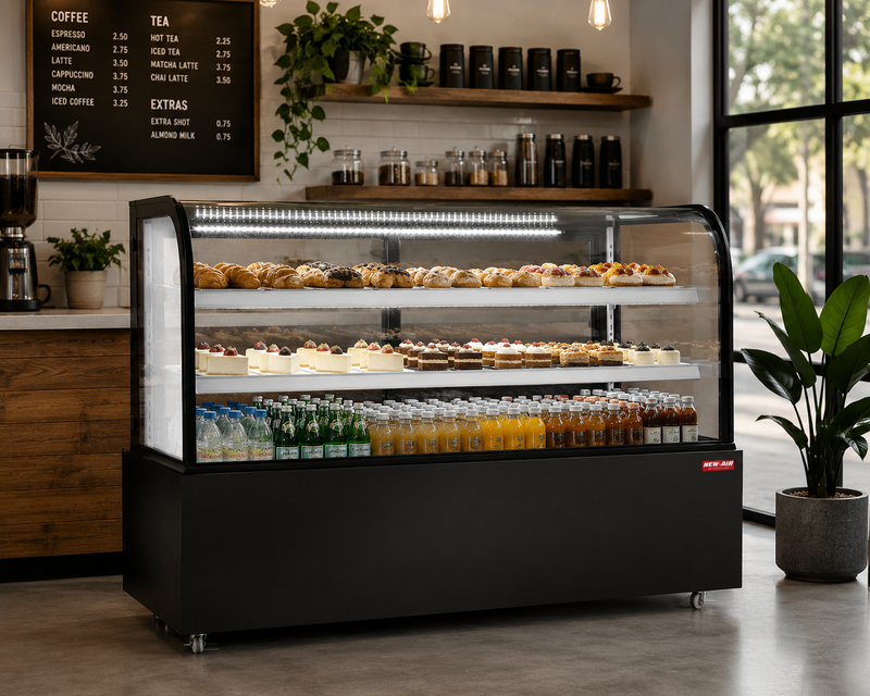 NEW AIR NDC-60-CG Commercial 60" Curved Glass 16.6 Cu. Ft. Refrigerated Display Case - Ideal for Restaurants, Cafés & Bakeries (60" Wide)