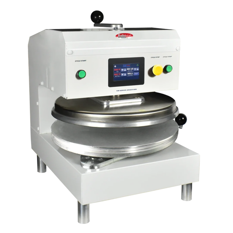 BakeMax BMDXEW Commercial Countertop White Powder Coat Electric Automatic Single Heat Dough Press