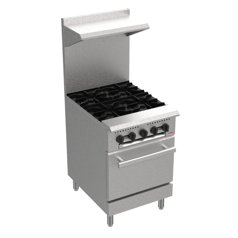 BakeMax America BAS24O Commercial 24 Inch Wide 4-Burner Gas Range with Bakery Oven