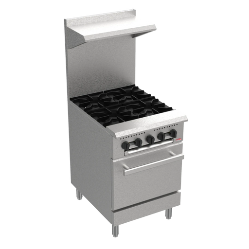BakeMax America BAS24O Commercial 24 Inch Wide 4-Burner Gas Range with Bakery Oven