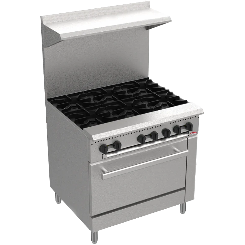 BakeMax America BAS36O Commercial 36 Inch 6-Burner Gas Range with Bakery Oven