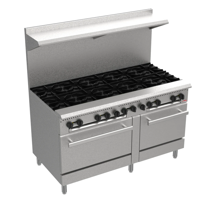 BakeMax America BAS60O Commercial 60 Inch 10-Burner Gas Range with Two Bakery Ovens
