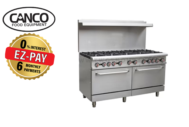 Canco 60" Commercial Natural Gas 10 Burner Stove Top Range with 2 Ovens RGR60
