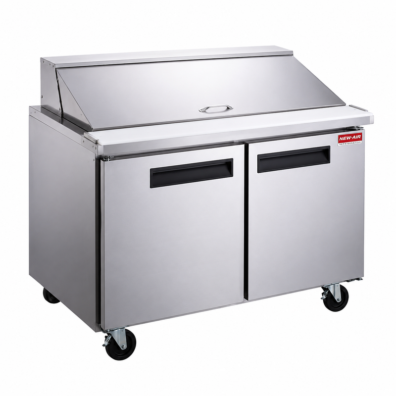 NEW AIR NPT-048-MSA Commercial 48" Mega Top Double Door Salad/Sandwich Prep Table - Ideal for Restaurants, Cafeterias & Food Processing Spaces