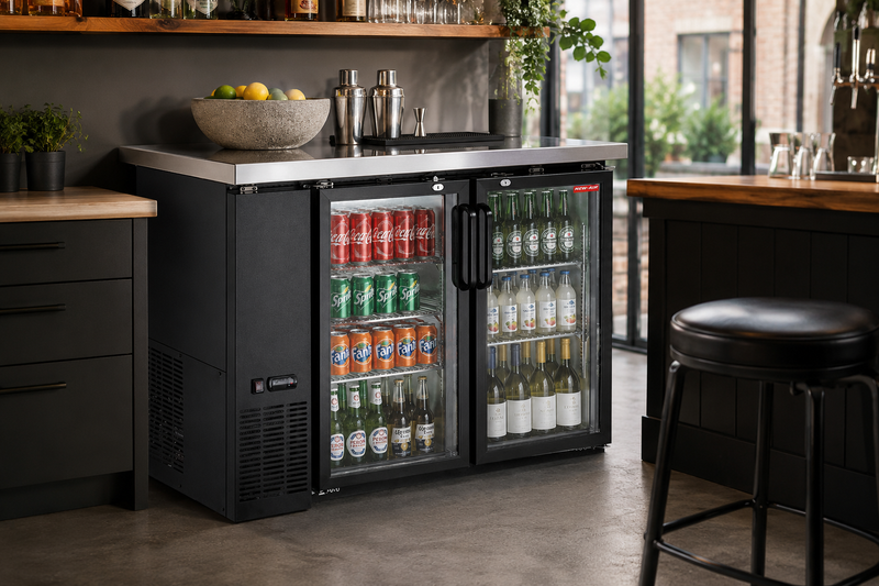 New Air NBB-48-SG-N Double Glass Door 48? Narrow Back Bar Refrigerator Cooler - 339 L / 12 Cu. Ft. - Ideal for Bars, Restaurants, Hotels & Cafés