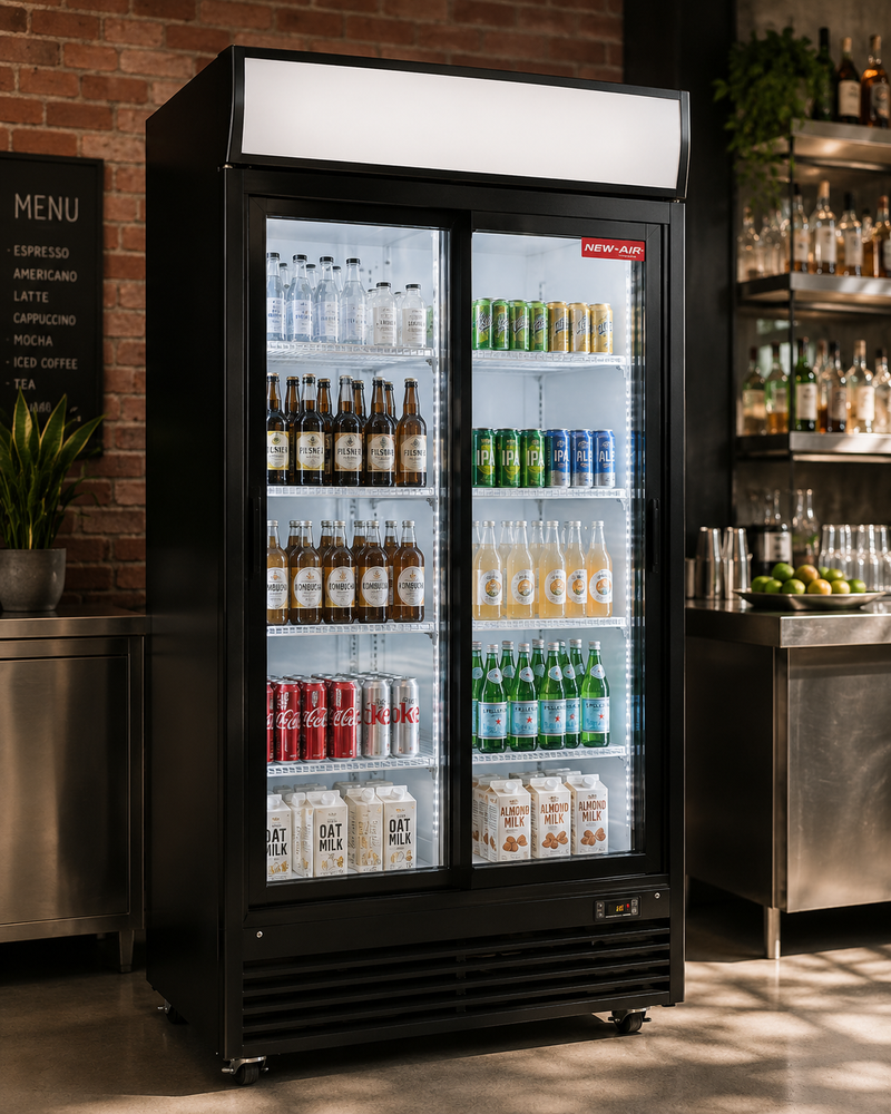 NEW AIR NGR-048-S Commercial 48" Double Glass Door Merchandiser - Ideal for Convenience Stores, Front of House, Grocery Store, Restaurants & Cafés