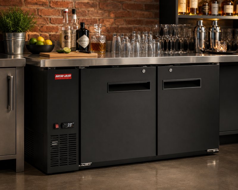 New Air NBB-60-SB Double Solid Door 60? Back Bar Refrigerator Cooler - 546 L / 19 Cu. Ft. - Ideal for Bars, Restaurants, Hotels & Cafés