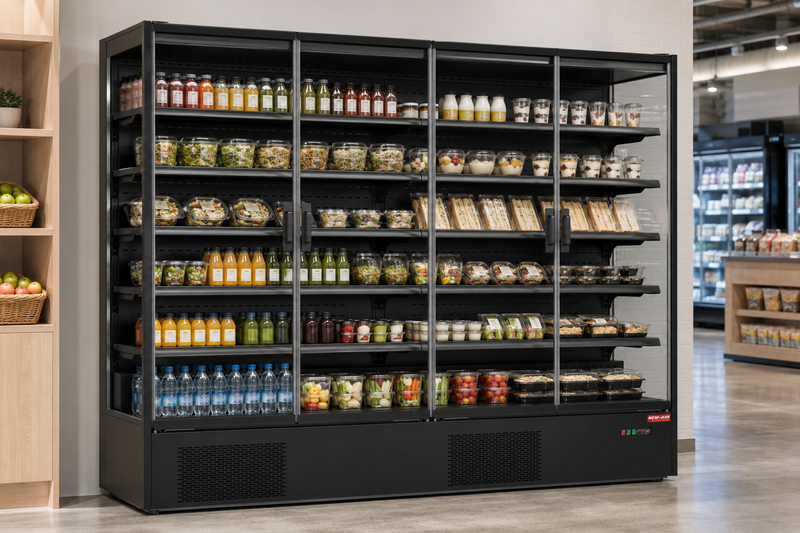 New Air NMD-100-4H Seamless Glass Door Refrigerated Merchandiser - Ideal for convenience/grocery stores, front-of-house, restaurants and cafés
