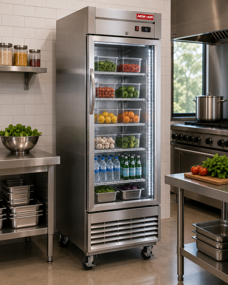 New Air NSGF-28-H 28" Glass Door Refrigerator Reach-In - Ideal for restaurants, cafés, convenience and grocery stores