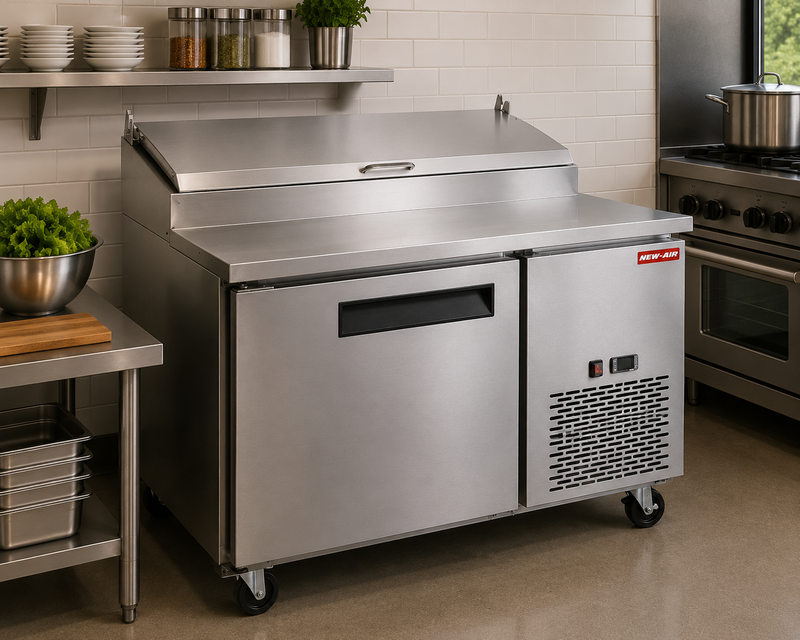 NEW AIR NPT-044-PI Commercial 44? Stainless Steel Refrigerated Pizza Prep Table - Ideal for Restaurants, Cafeterias and Food Processing Spaces