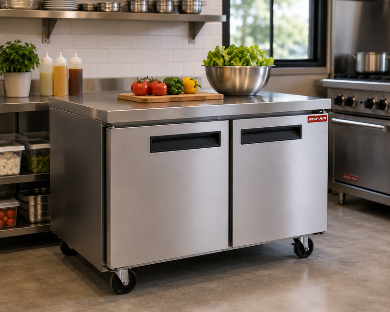 NEW AIR NUR-060-SS Commercial 60? Stainless Steel 15.5 cu ft Double Door Undercounter REFRIGERATOR - Ideal For Commercial Kitchens, Restaurants and Cafeterias