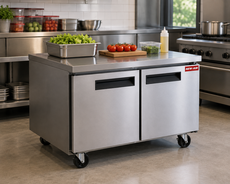 NEW AIR NUF-048-SS Commercial 48? Stainless Steel 12.2 cu ft Double Door Undercounter Freezer - Ideal For Commercial Kitchens, Restaurants and Cafeterias