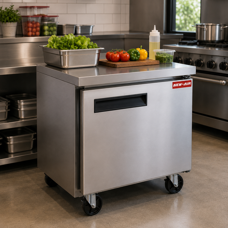 NEW AIR NUF-029-SS Commercial 29? Stainless Steel 7 cu ft Single Door Undercounter Freezer - Ideal For Commercial Kitchens, Restaurants and Cafeterias
